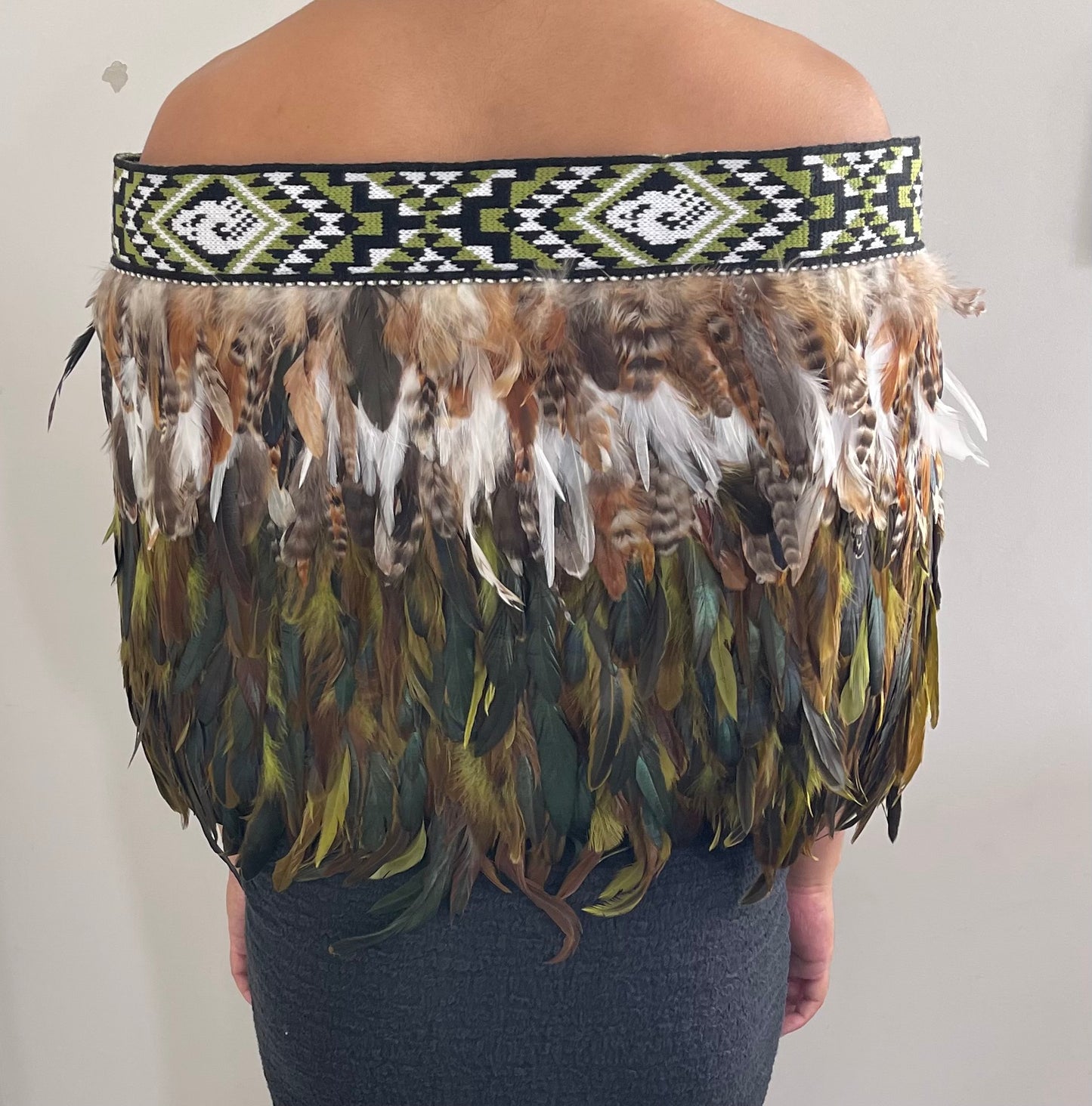 Olive Green Coque - Maori Half Korowai Cape