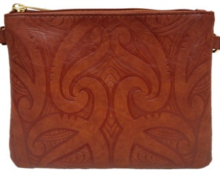 Moana Road - Clutch Bag Tan With Maori Design Strap