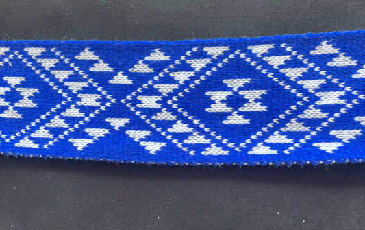 Royal Blue and White Pātiki- Taniko Band 2inch