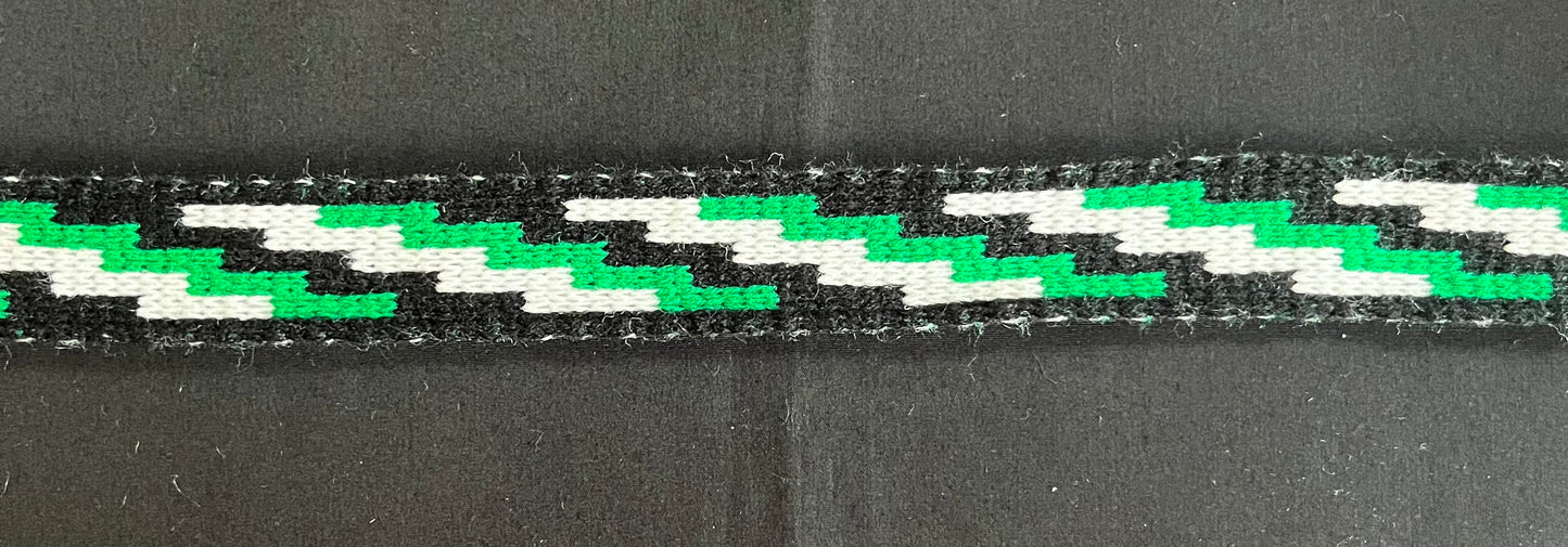 1inch Emerald Green Black and White Poutama - Taniko Band