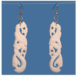 Double Manaia Bone Paua Earrings