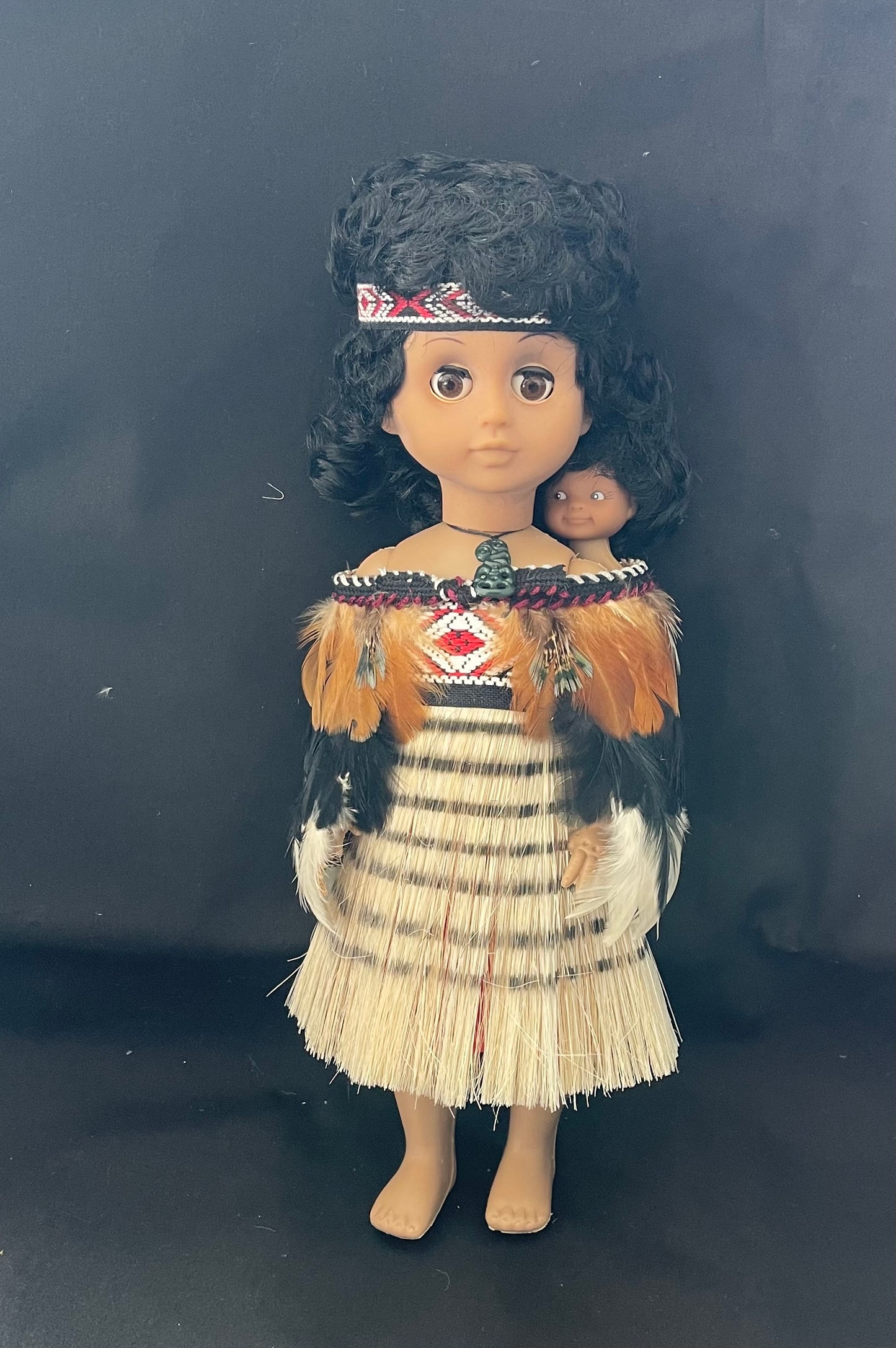 Maori Doll With Baby On Her Back - Wahine Doll