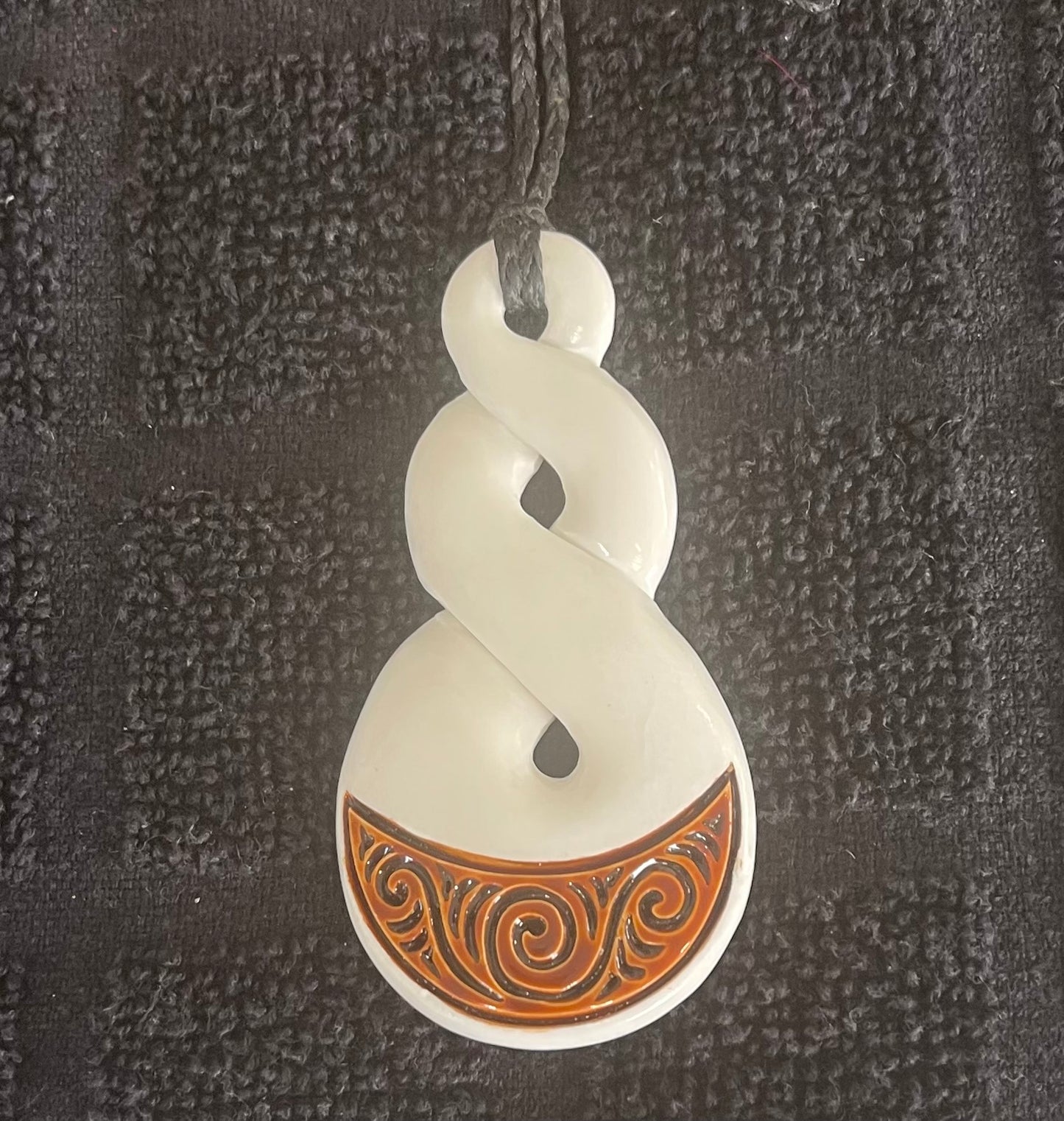 Bone Double Twist With Brown Stain Pendant - Bone Carving