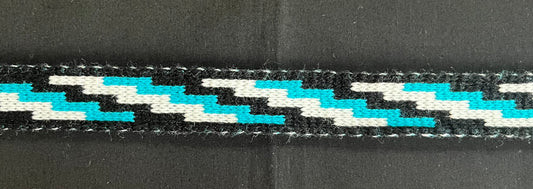 1inch Turquoise Black and White Poutama Taniko Design Band