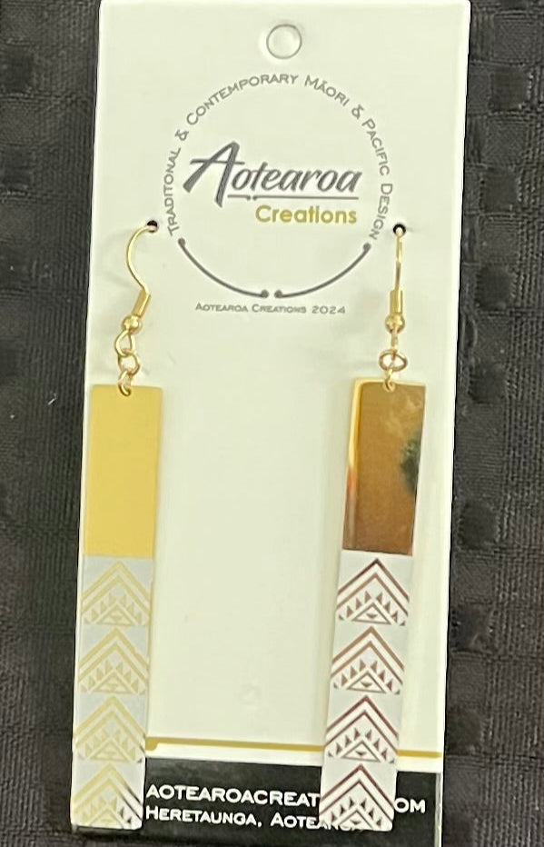 Gold & White Maori Design Earrings