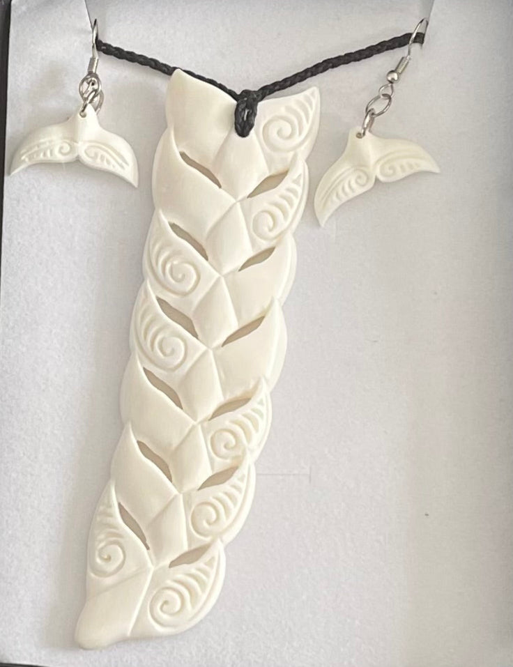 Whale Tail Set - Bone Necklace & Earrings