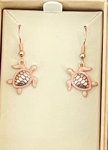 Little Rose Gold Turtle Earrings