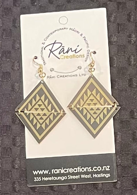 Gold & Black Maori Design Earrings