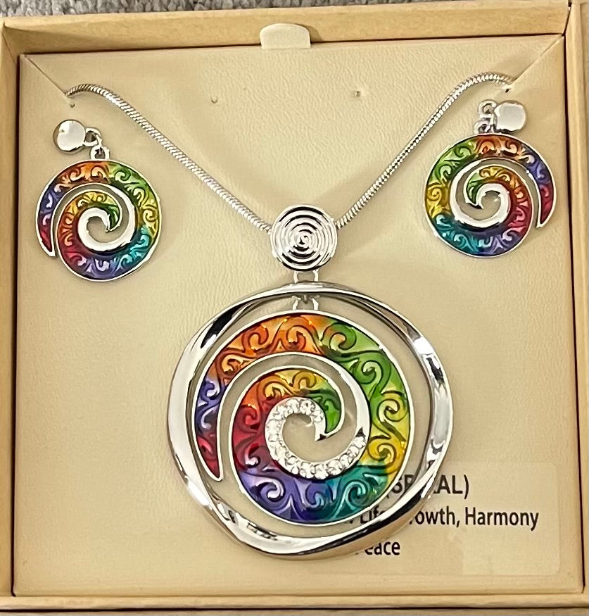 Multi Colour Koru Necklace and Earrings
