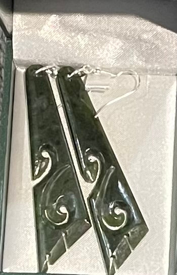 Toki Greenstone Earrings With Koru Design