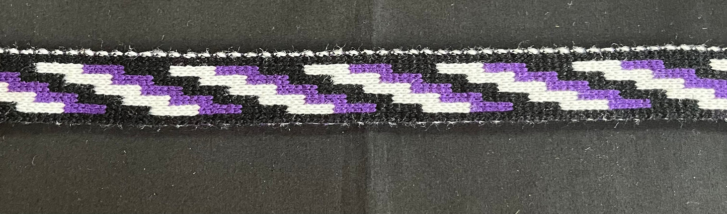 1inch Purple Black and White Poutama Taniko Design Band
