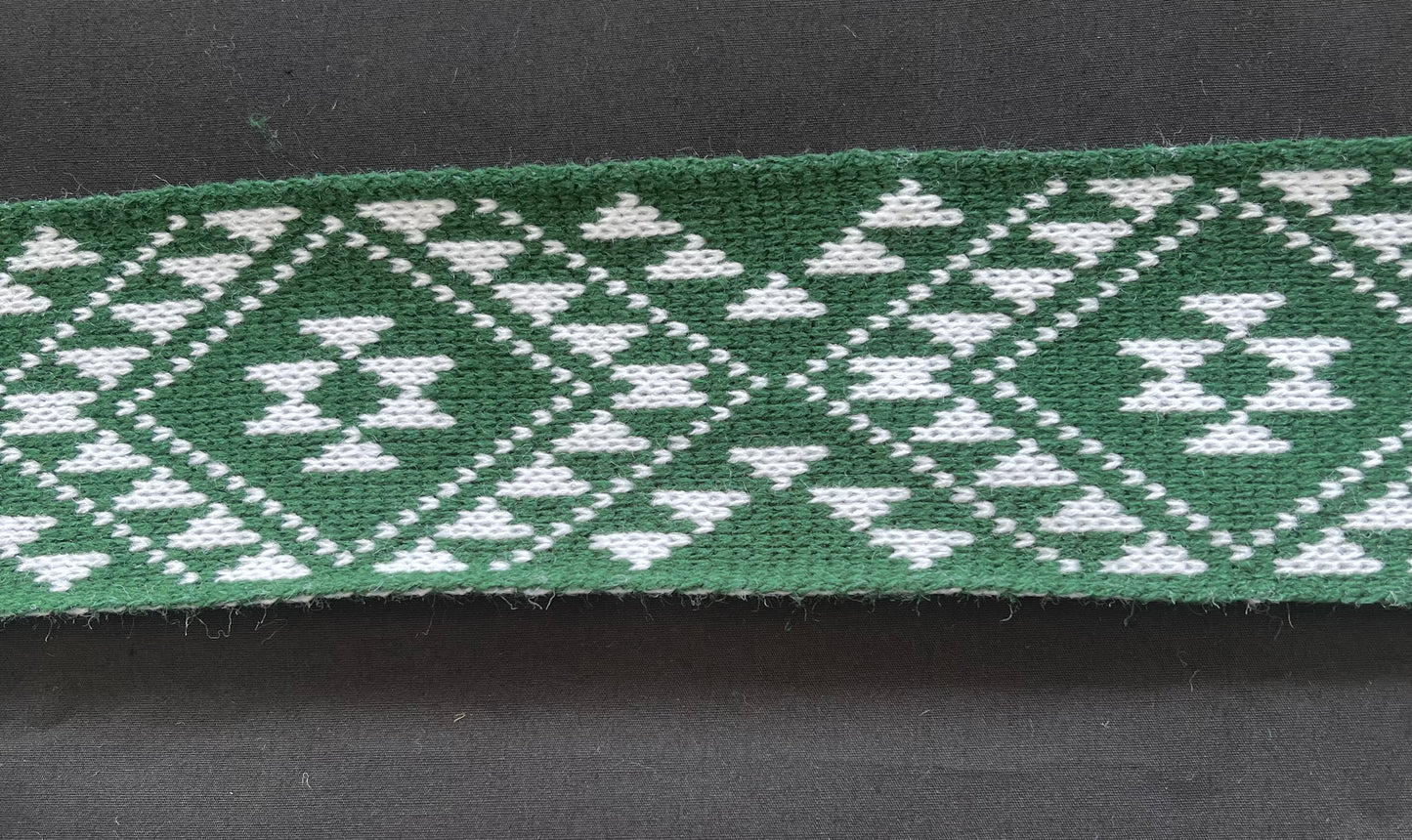 Bottle Green and White Pātiki - Taniko Band 2inch