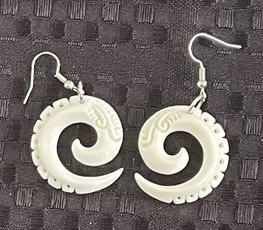 Carved Koru - Bone Earrings