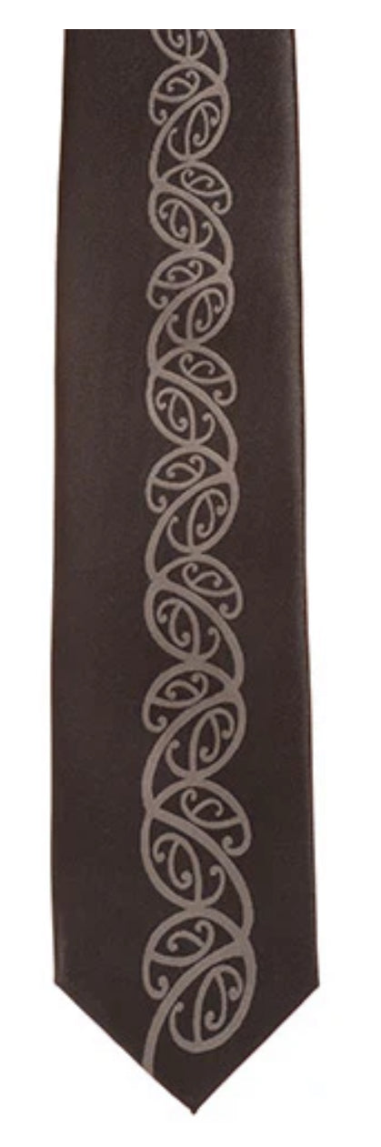 Men's Tie - Black Silver Kowhaiwhai Maori Design