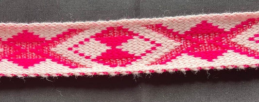Pale pink and hot pink with pink lurex- Patiki Taniko Band 2inch