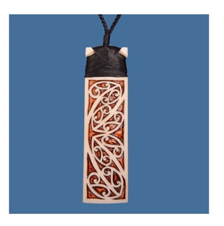 Bone Kowhaiwhai Design Stained Bone Pendant