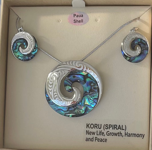 Paua Koru Necklace and Earrings