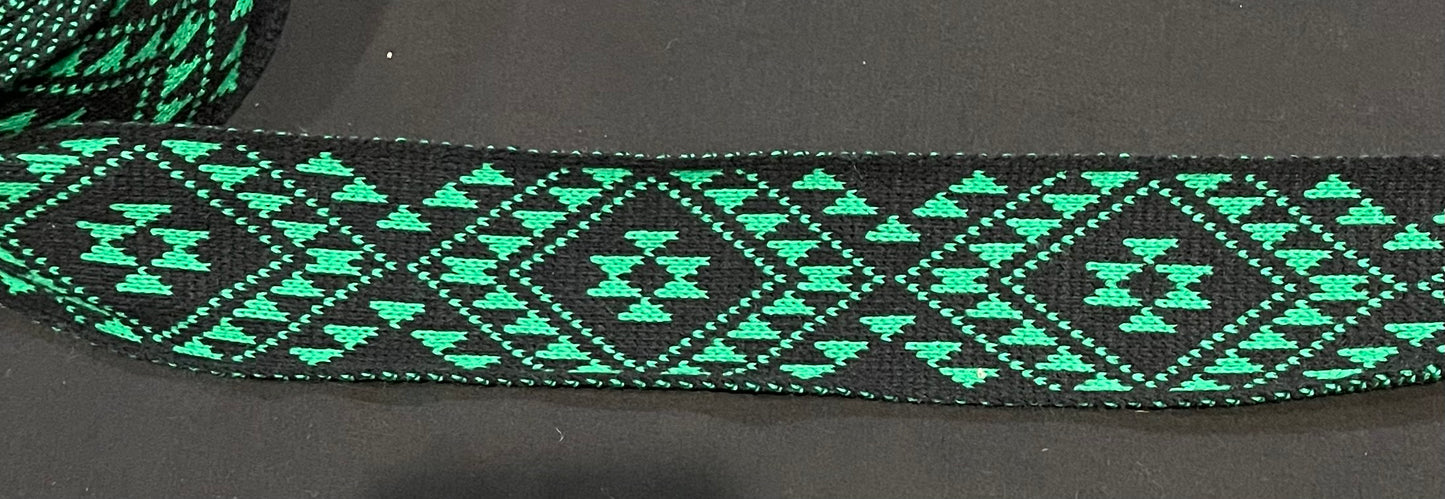Black and Emerald Green Pātiki - Taniko Band 2.5inch