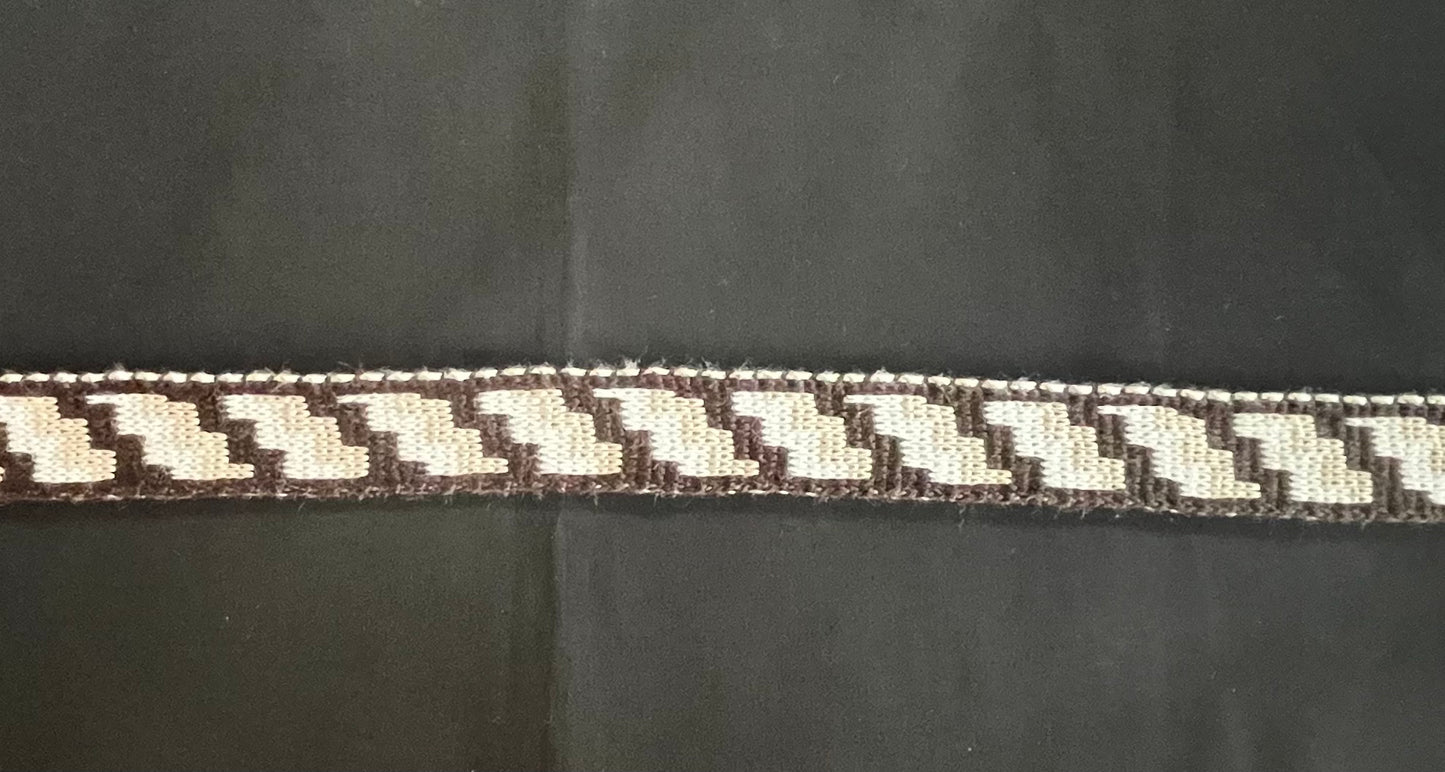1inch Chocolate Beige and White Poutama Taniko Design Band