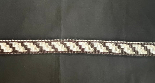 1inch Chocolate Beige and White Poutama Taniko Design Band