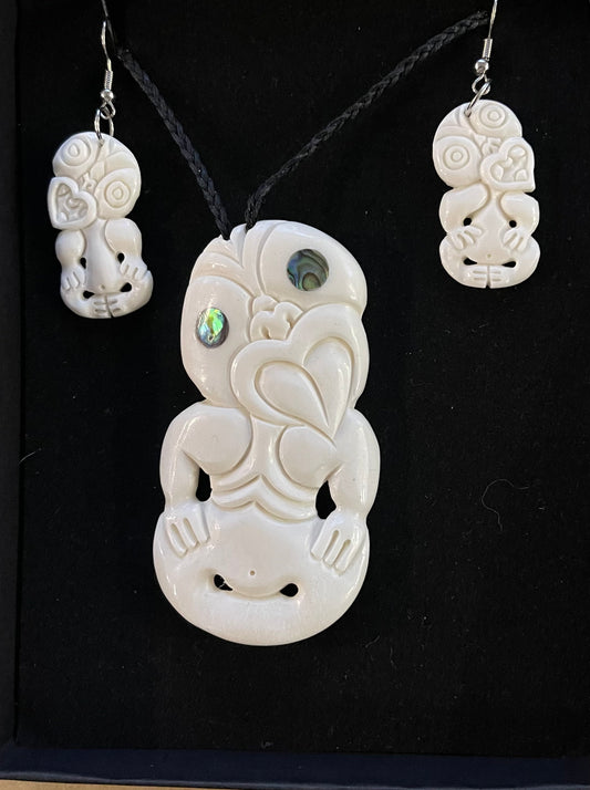 Tiki beef bone Set - Bone Necklace & Earrings
