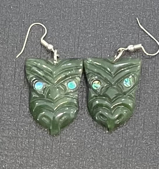 Tiki Face - Greenstone Earrings
