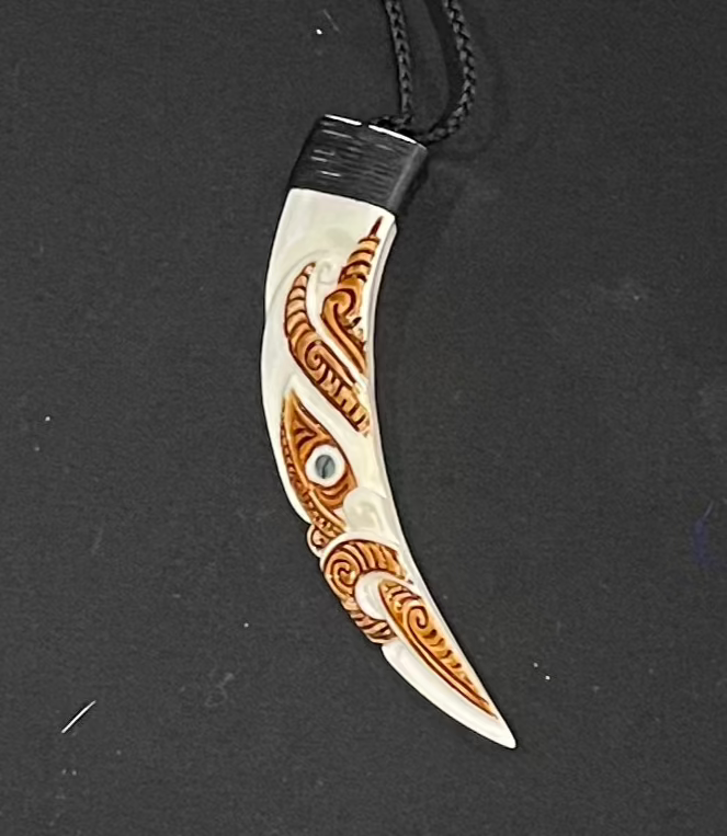Bone Tusk Half Pendant - Bone Carving