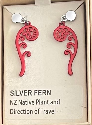 Koru Red fern Rhodium Earrings