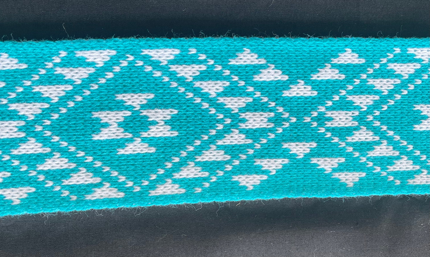 Turquoise and White Pātiki - Taniko Band 2inch