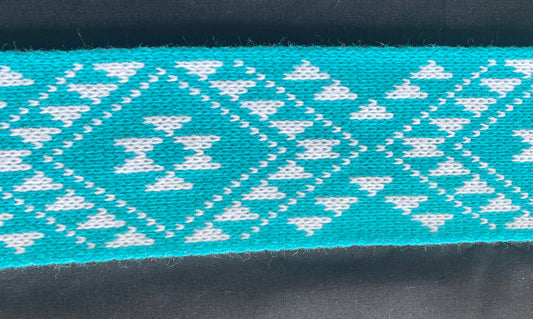 Turquoise and White Pātiki - Taniko Band 2inch