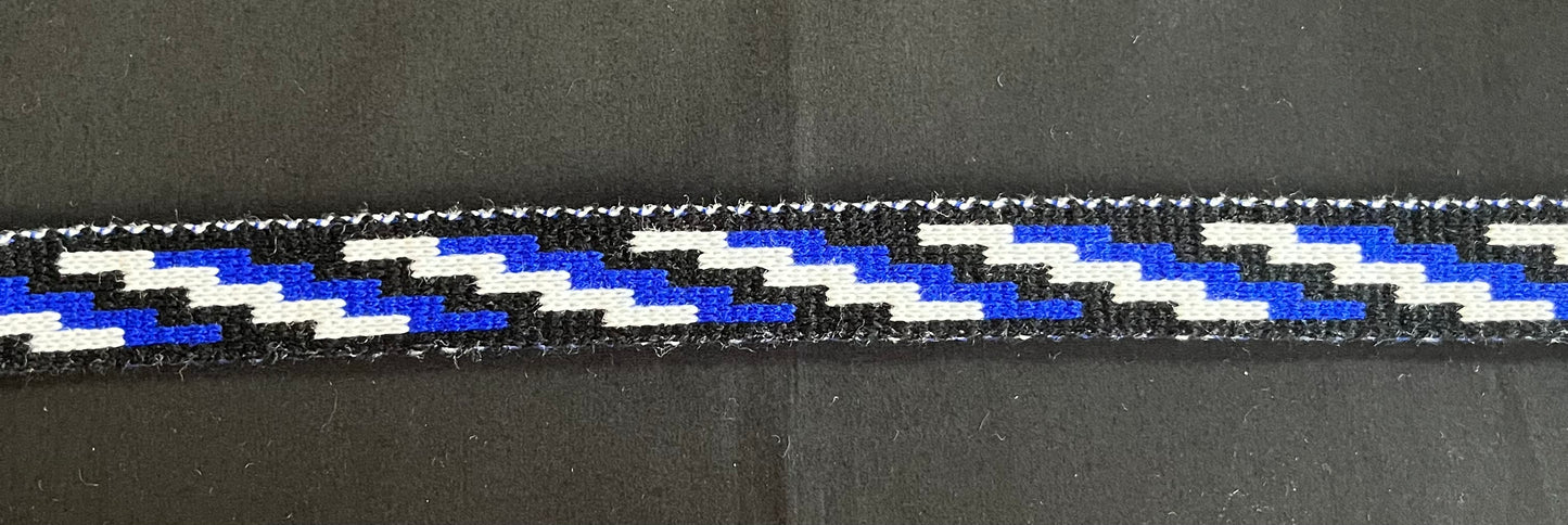 1inch Royal Blue Black and White Poutama - Taniko Band
