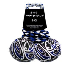 New Zealand Poi - Maori Poi Blue, Black and White