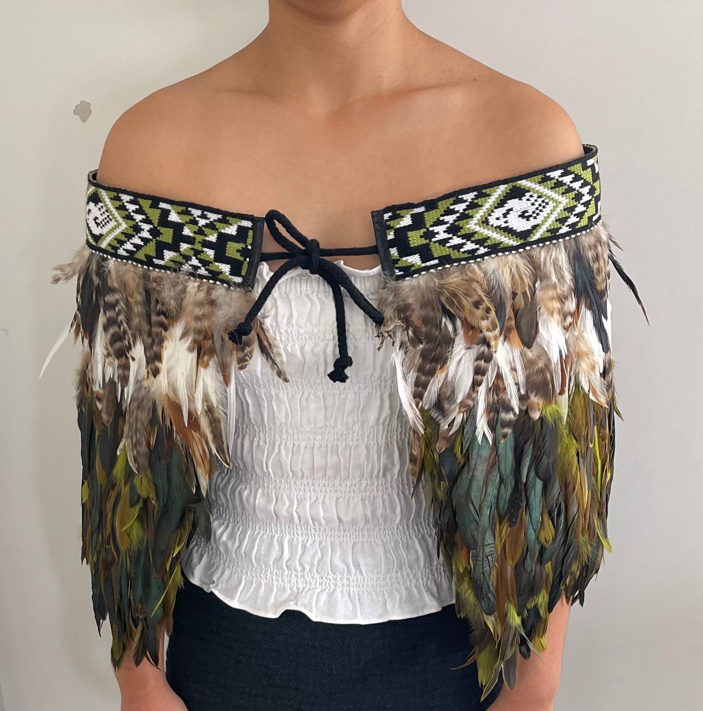 Olive Green Coque - Maori Half Korowai Cape