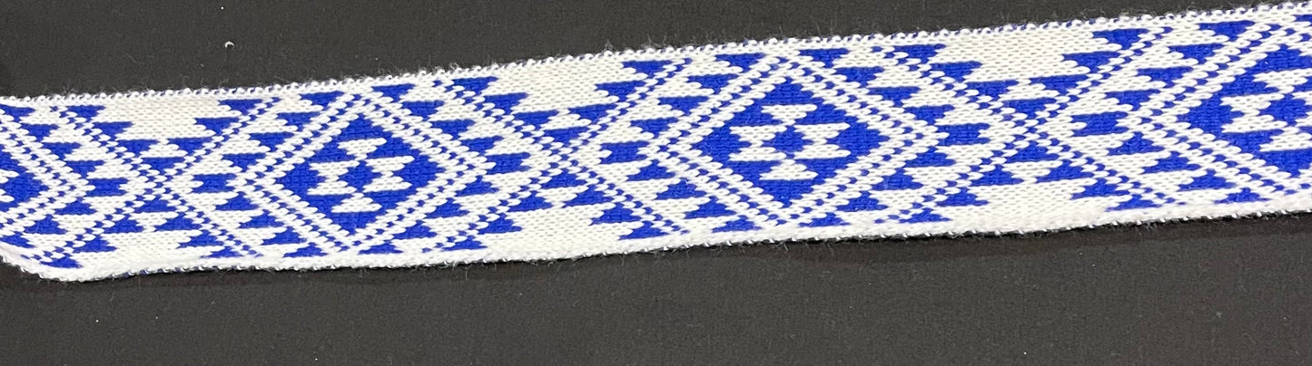 White and Royal Blue Pātiki - Taniko Band 2.5inch