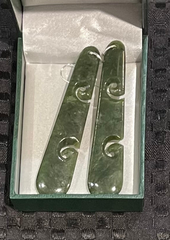 Toki Greenstone Earrings With Double Koru