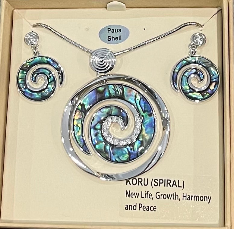 Paua Koru Necklace and Earrings