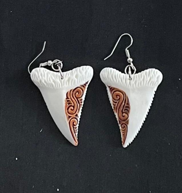 Mako Shark Teeth Bone Earrings
