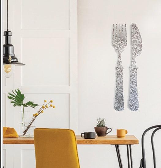 Fork and Knife Set Embossed Filigree - Wall Art