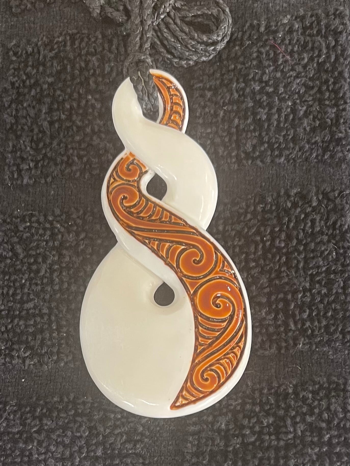 Bone double twist With Brown Stain Pendant - Bone Carving