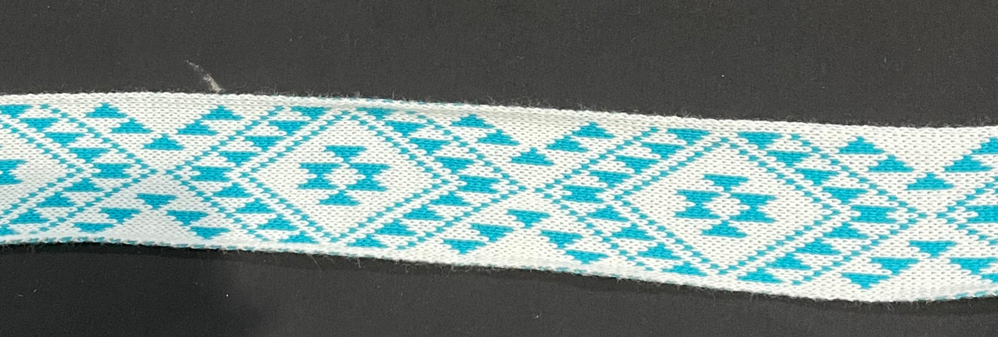 White and Turquoise Pātiki - Taniko Band 2.5inch