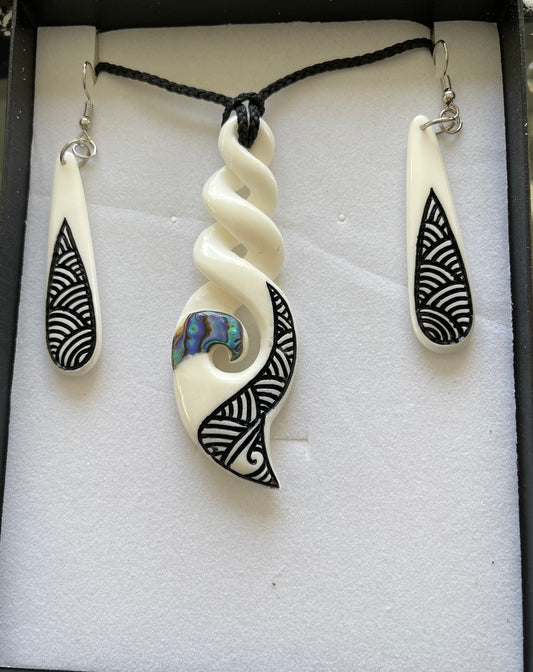 Bone Twist Set - Bone Necklace & Earrings