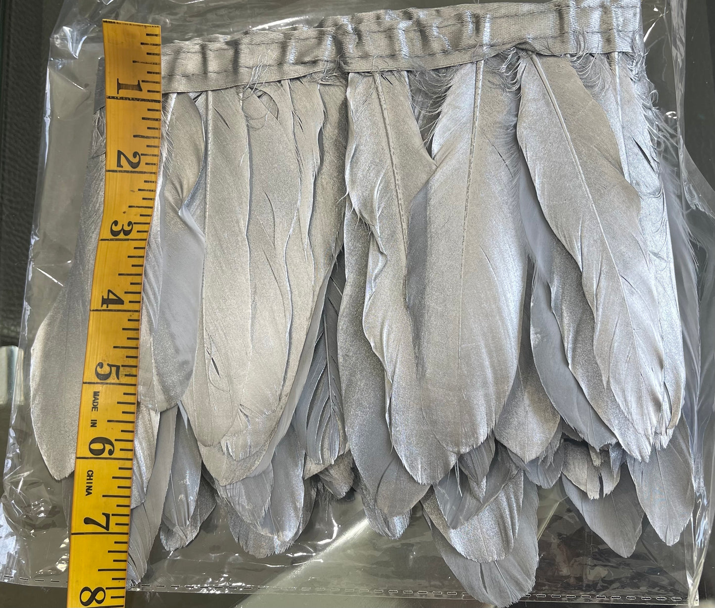 Silver painted feathers