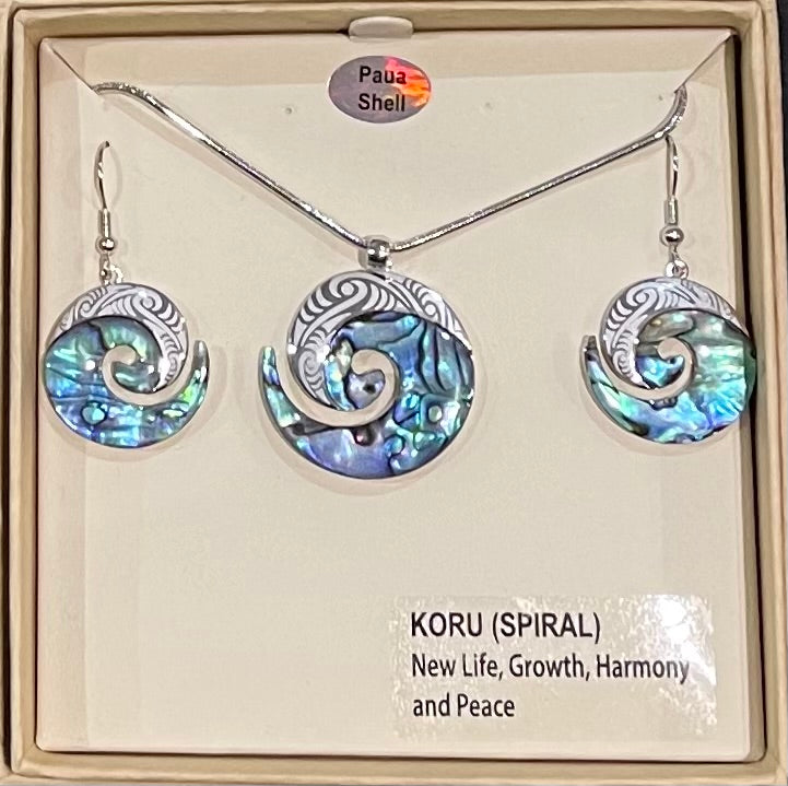 Paua Koru Necklace and Earrings