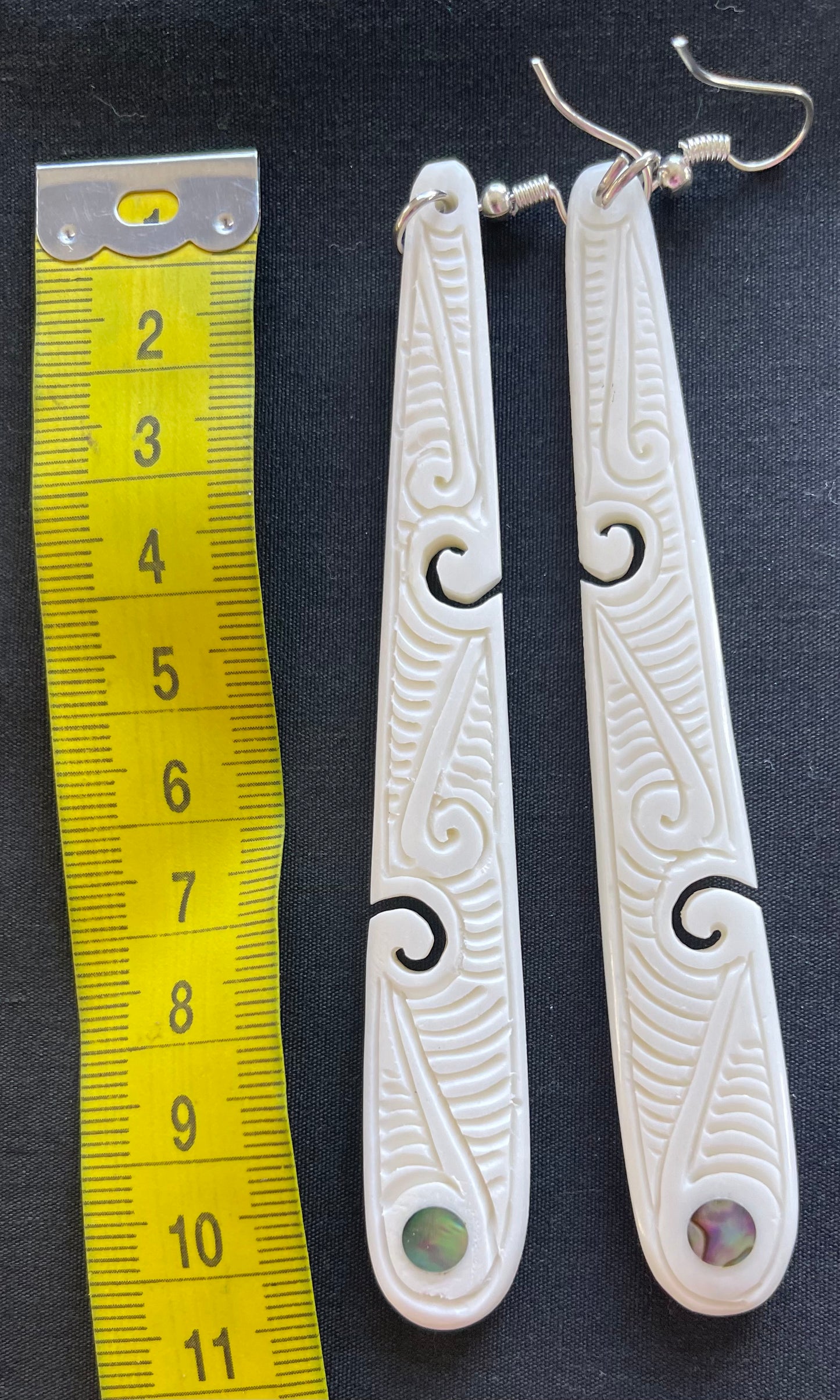 Long Drop Bone Carved Earrings