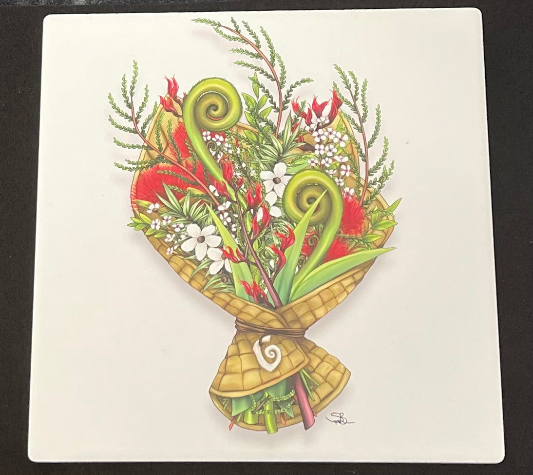 Flax bouquet 3D Square Plaque Plus a Gift Card To Match - Ceramic Art