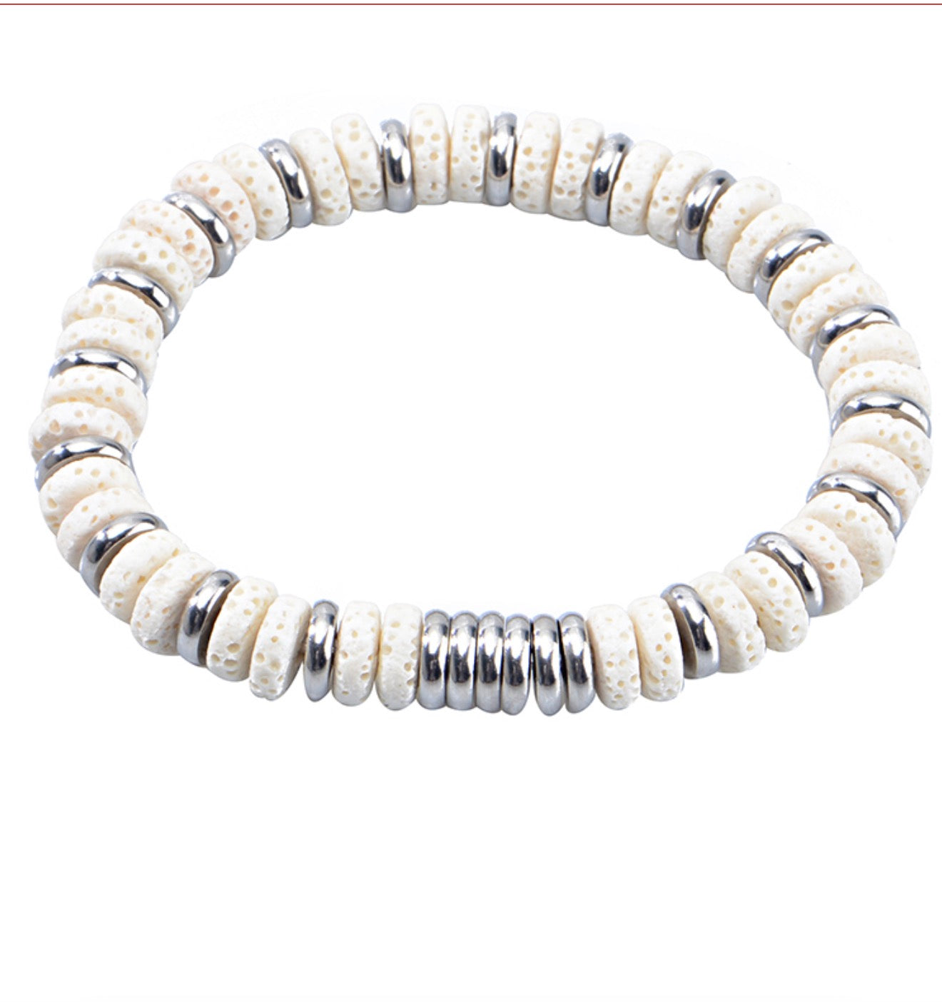 White Volcano Rock - Stainless Steel Bracelet