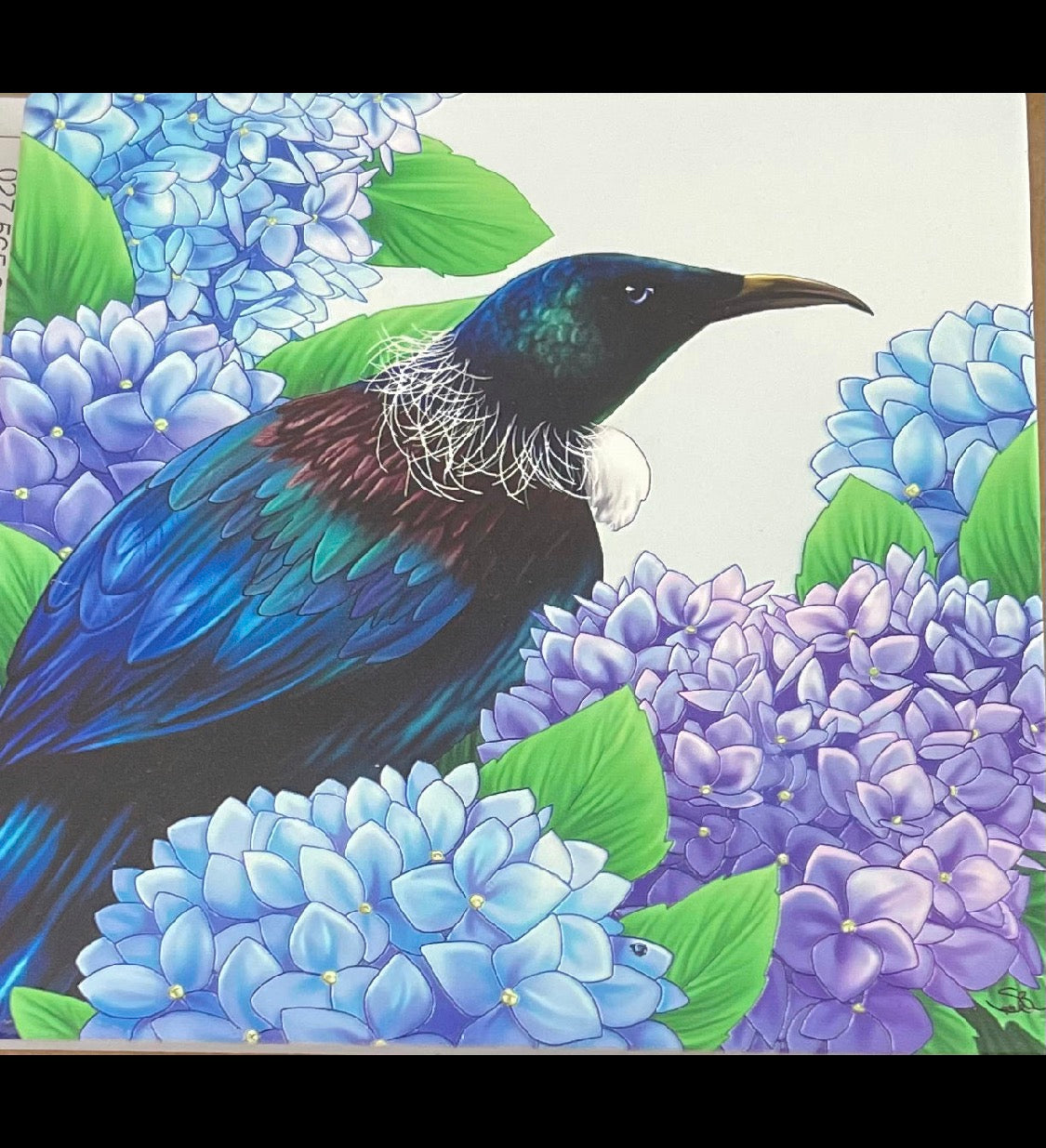 Square - Tui On Hydrangea Flowers Ceramic Wall Art with a card to match