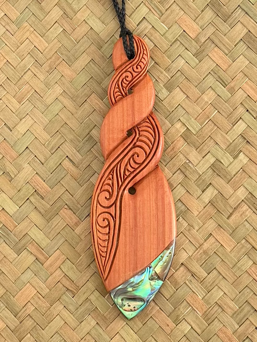 Wooden Twist with Paua Pendant - Carving