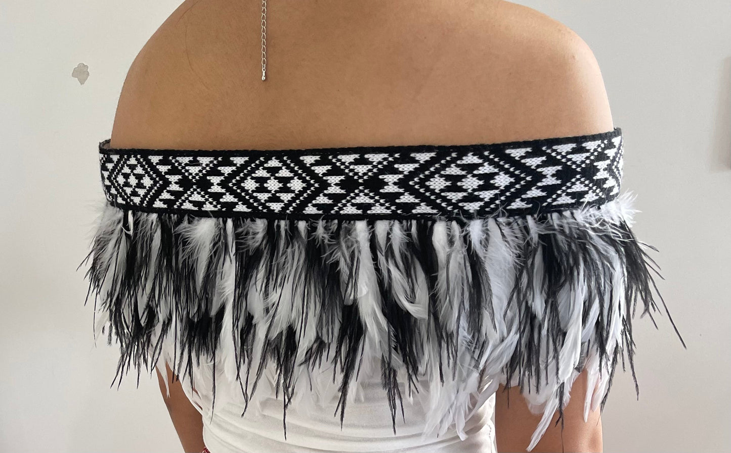 Black and white Feathered Maori Cape