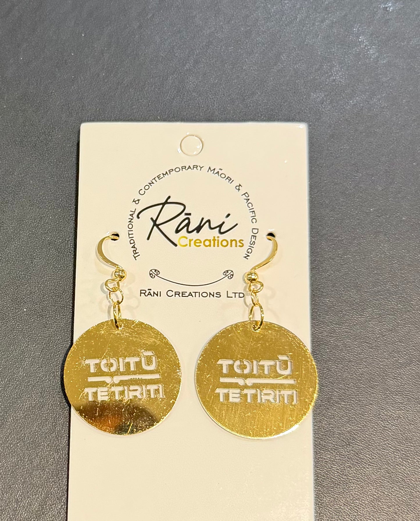 Stainless Steel Gold Toitu TeTiriti Design Earrings